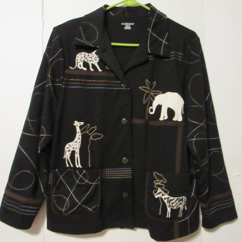 Women Allison Daley Lightweight PM Jacket Animal Appliques Long Slv Pocket Front